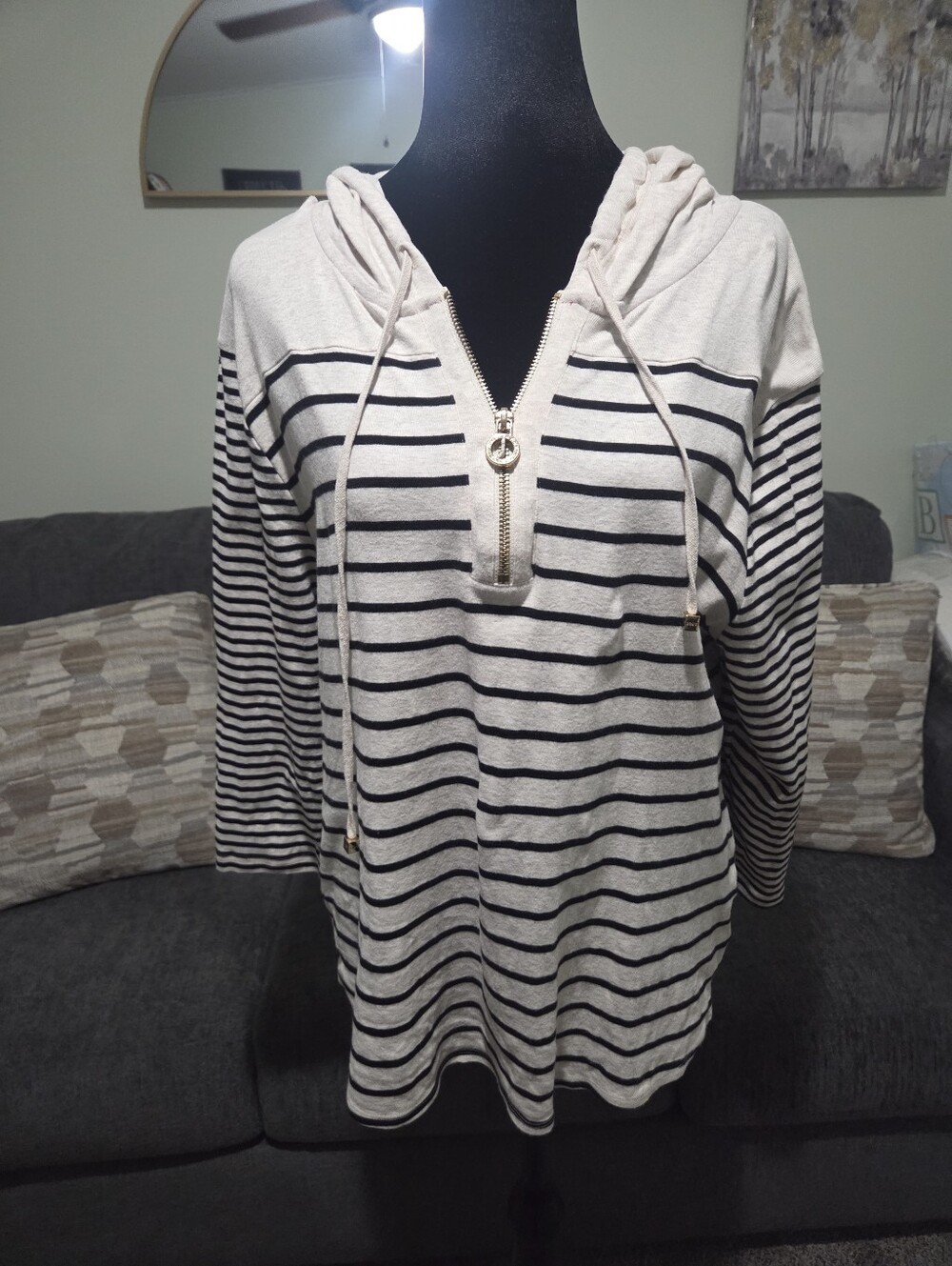 Jones New York Cream & Purple Hooded Pullover